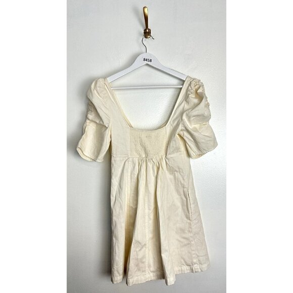 FREE PEOPLE Cheyenne Smocking Short Puff Sleeve Denim Mini Dress Size X-Small - Picture 10 of 16